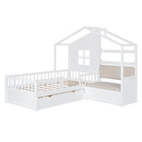 House Bed With Sofa, Kids Platform Bed With 2 Drawers And Storage Shelf - Furniture Home Direct