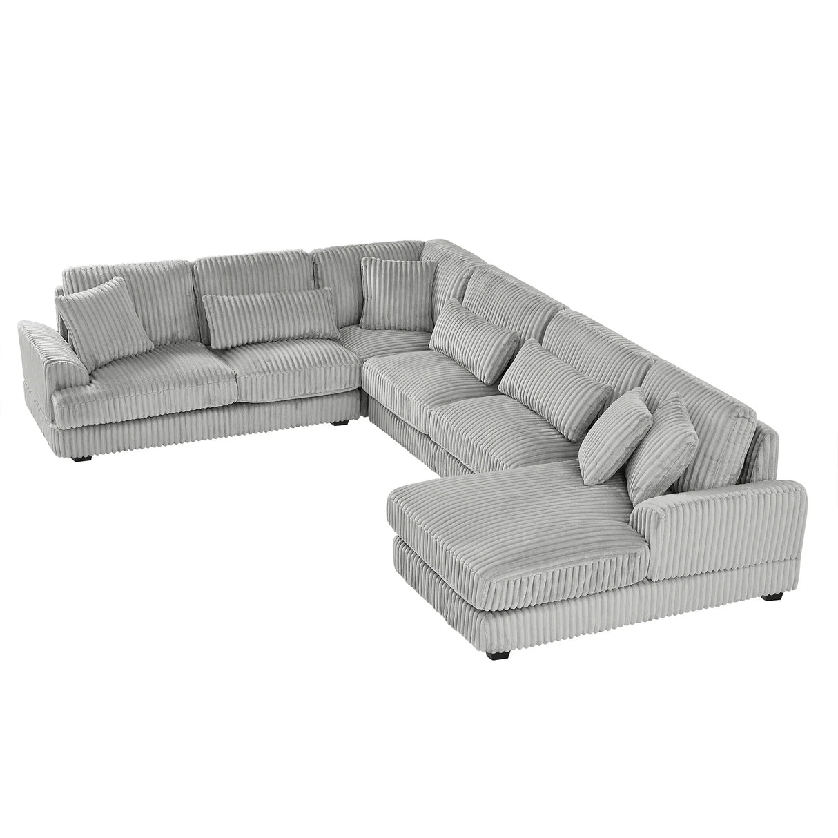 Sectional Sofa Oversized U Shaped Corduroy Fabric Gray - Furniture Home Direct