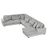 Sectional Sofa Oversized U Shaped Corduroy Fabric Gray - Furniture Home Direct