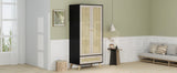 Wardrobe With 2 Rattan Doors And Drawer Natural Black - Furniture Home Direct