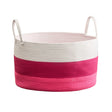 Cotton Round Laundry And Storage Basket With Handles - Pink / White - Furniture Home Direct