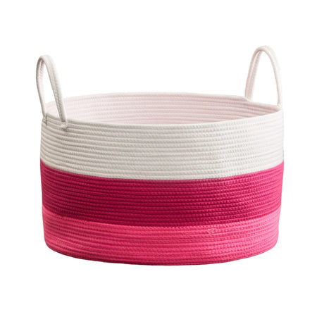 Cotton Round Laundry And Storage Basket With Handles - Pink / White - Furniture Home Direct