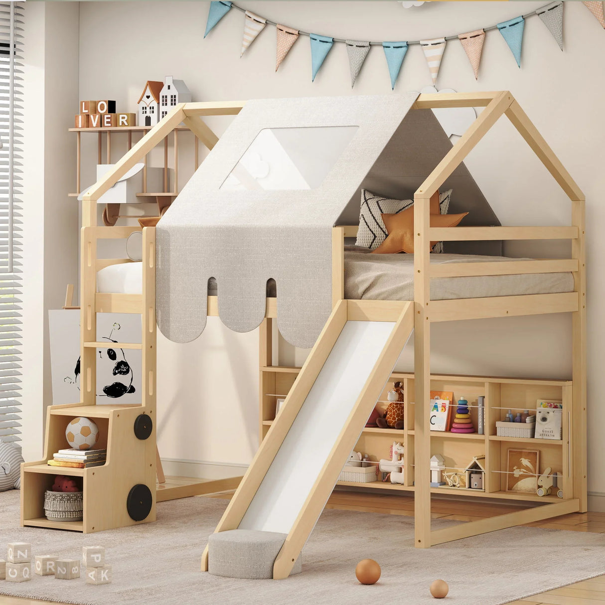 Loft Bed With House Shaped Frame And Tent - Furniture Home Direct