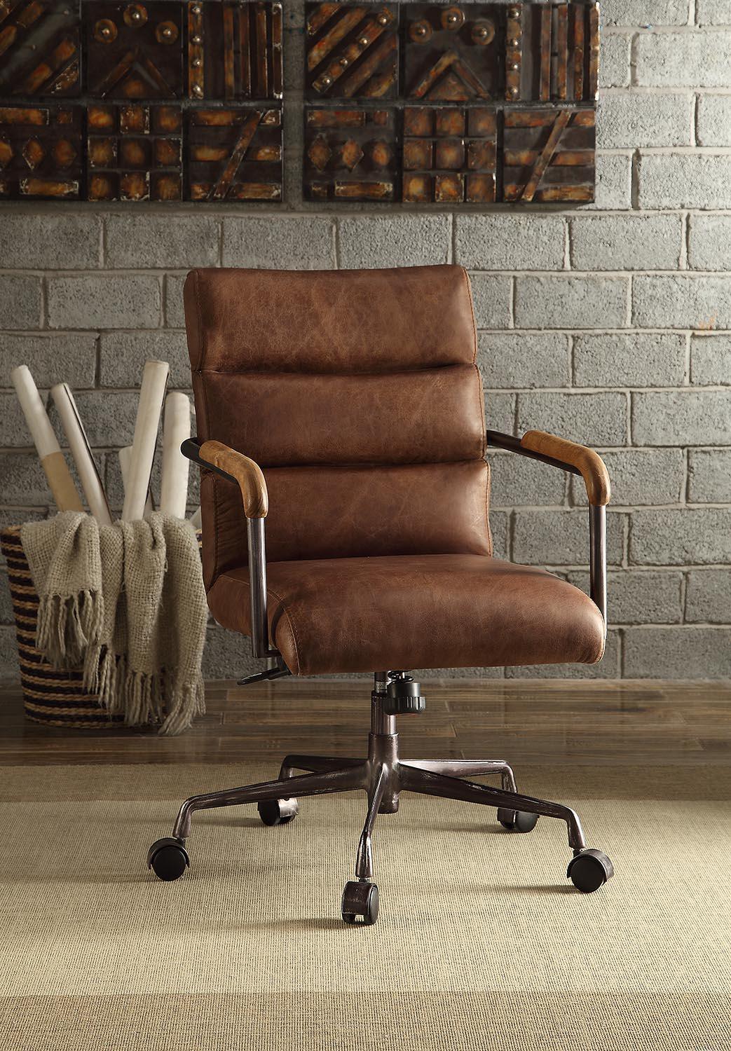 Harith - Retro Top Grain Leather Office Chair - Furniture Home Direct