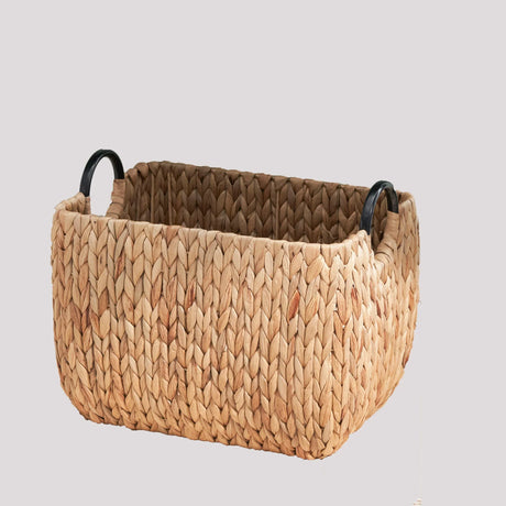 Rectangular Multi Purpose Water Hyacinth Woven Wicker Baskets With Handles - Natural / Brown - Furniture Home Direct