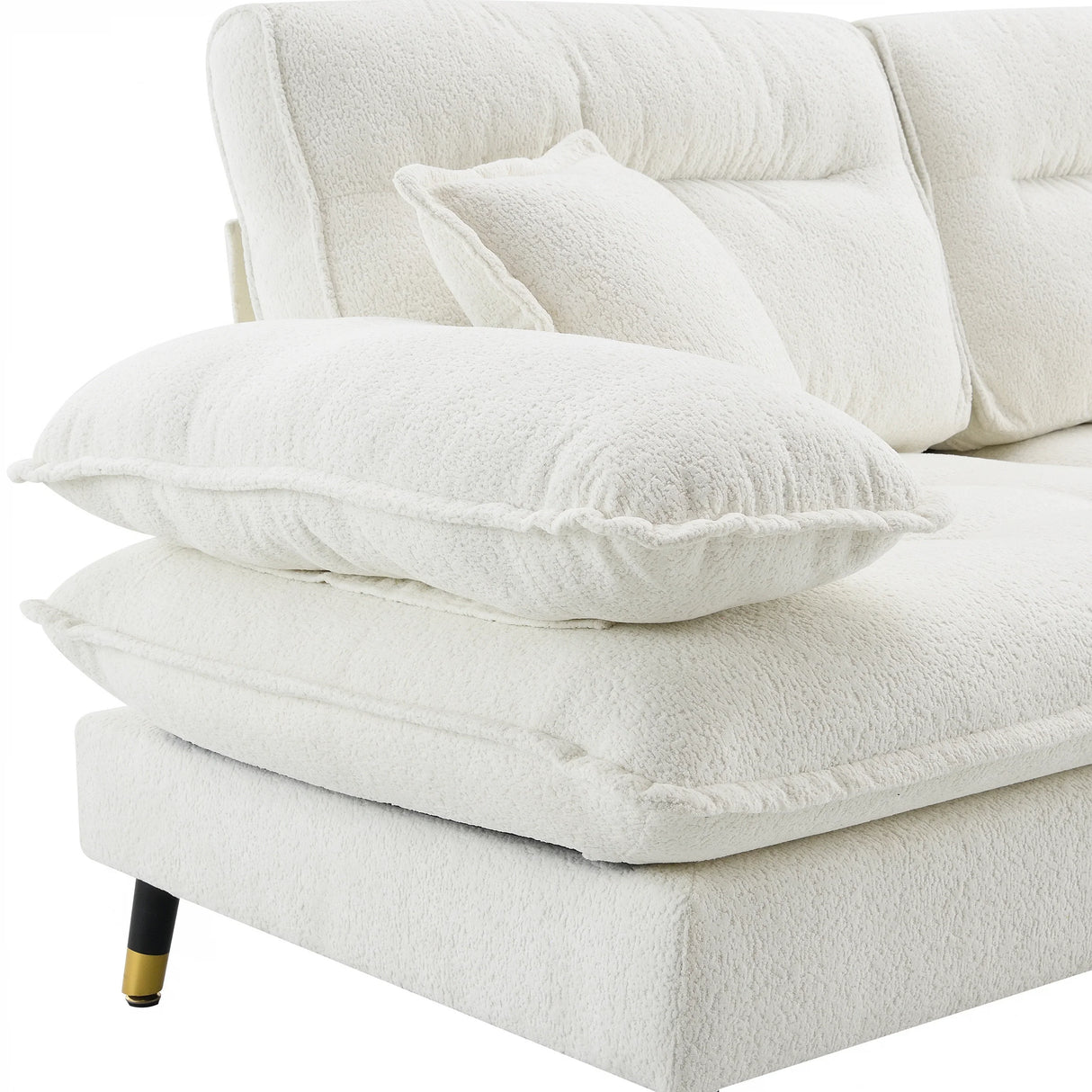 L Shaped Sofa Cloud Chenille Fabric Removable Ottoman White - Furniture Home Direct