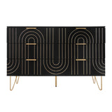 Modern 6 Drawer Dresser, Modern Dresser With Metal Handles, Storage Chest Of Drawer, Wide Dresser Drawer Organizers With Carving Design For Bedroom, Living Room, Hallway - Black - Furniture Home Direct