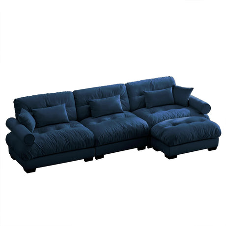 Modern Sectional Sofa With Ottoman, Round Bolster Armrests, Waist And Throw Pillows - Furniture Home Direct