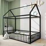 Metal Bed House Bed Frame With Fence - Furniture Home Direct