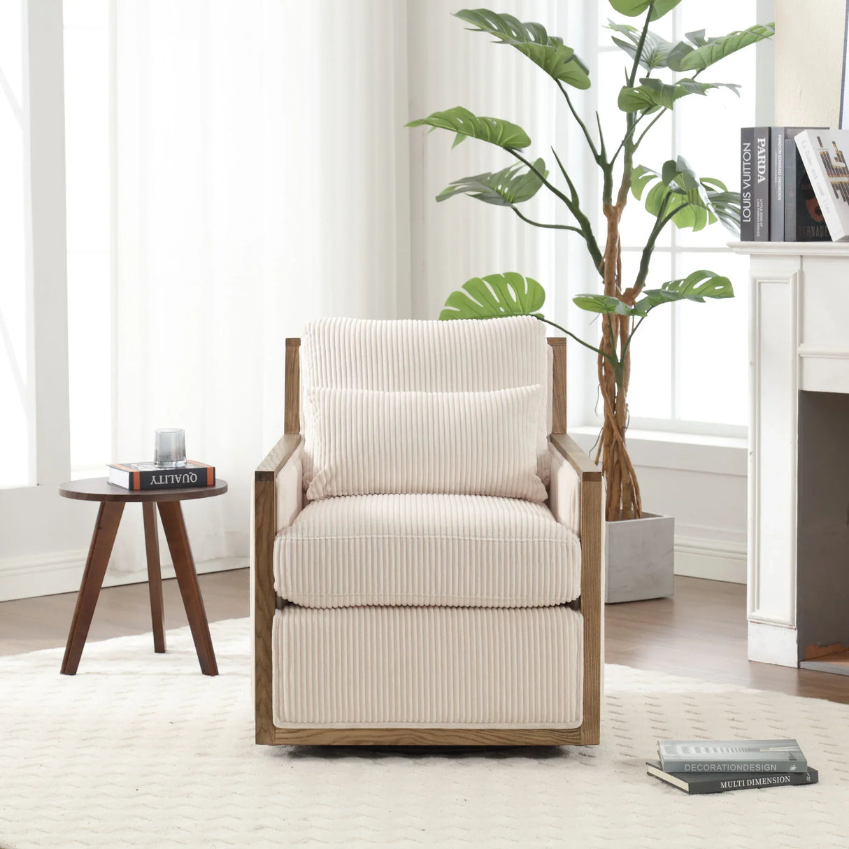 Comfy Accent Barrel Chair, 360 Degree Swivel - Furniture Home Direct