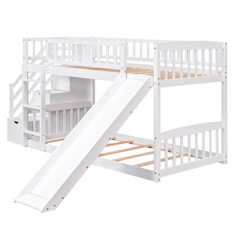 Twin Over Twin Stairway Bunk Bed With Two Drawers And Slide - Furniture Home Direct