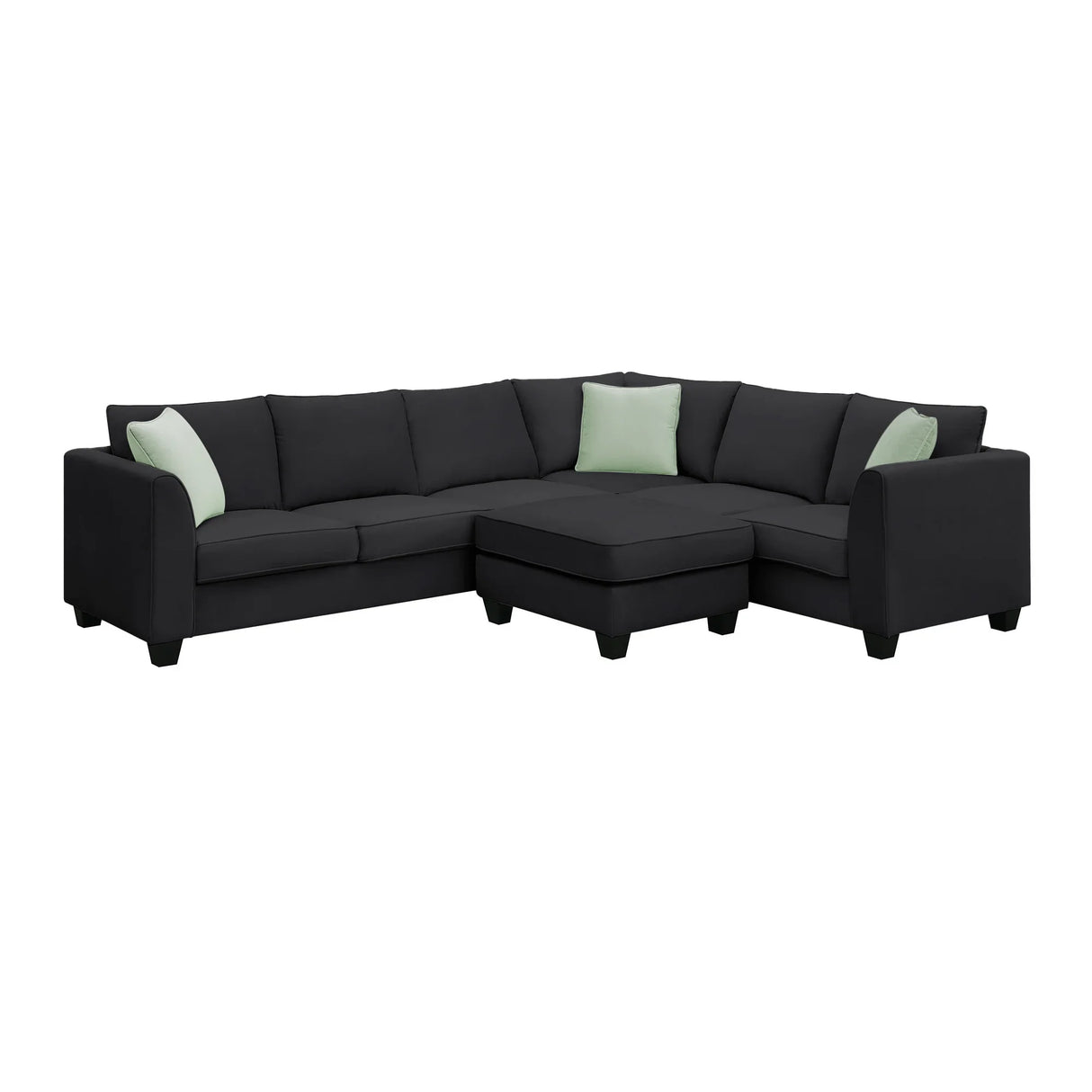 L Shaped Sectional Sofa with Ottoman and Cushions Black - Furniture Home Direct