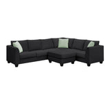 L Shaped Sectional Sofa with Ottoman and Cushions Black - Furniture Home Direct