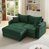 Sofa and Ottoman With Storage, Two USB Ports, Two Cup Holders and Phone Holder - Green - Furniture Home Direct