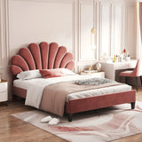Upholstered Platform Bed With Flower Pattern Velvet Headboard - Furniture Home Direct