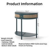 Boho Rattan Semi Circle End Table With Sliding Rattan Door, Storage And Bottom Shelf - Furniture Home Direct