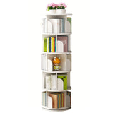 5 Tier Rotating Bookshelf, 360° Spinning Design, Space Saving Storage, For Home And Office - White - Furniture Home Direct