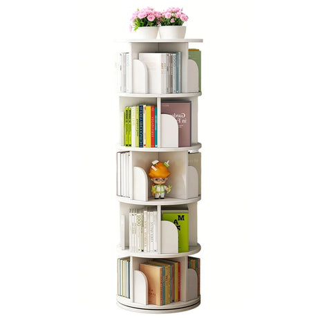 5 Tier Rotating Bookshelf, 360° Spinning Design, Space Saving Storage, For Home And Office - White - Furniture Home Direct