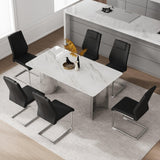Dining Set Marble Table With Black Upholstered Chairs White - Furniture Home Direct