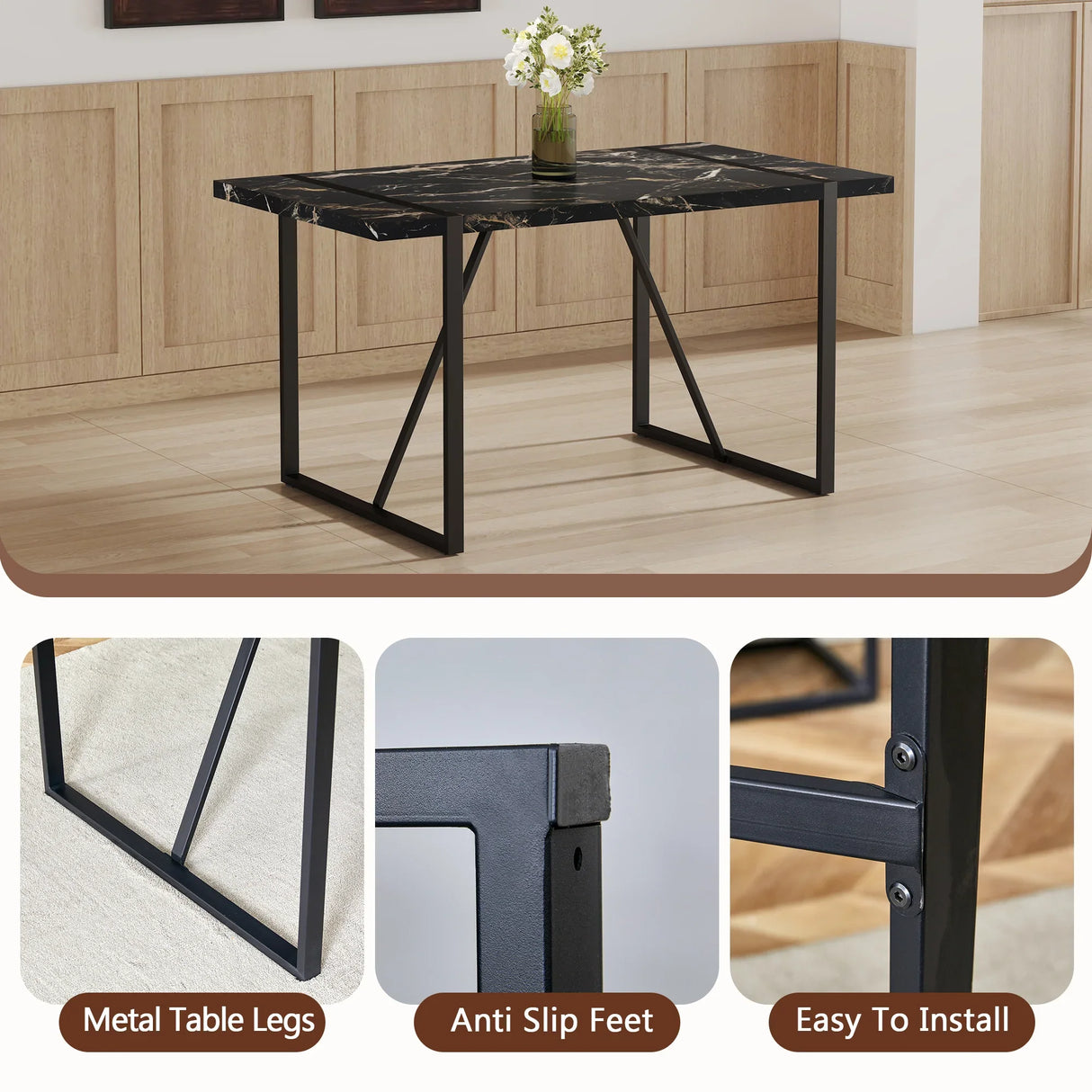 Dining Set Black Marble Top With Linen Chairs Gray - Furniture Home Direct