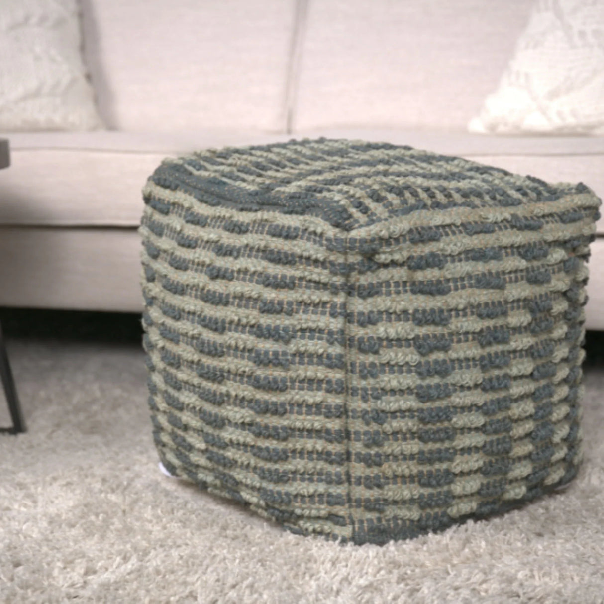 Walle - Fabric Square Pouf Ottoman And Floor Cushion Teal - Blue - Furniture Home Direct