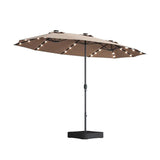 Double- Sided Outdoor Market Umbrella With Lights And Base - Furniture Home Direct