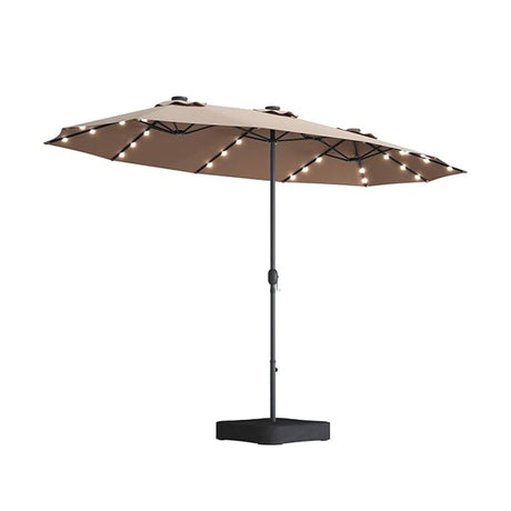 Double- Sided Outdoor Market Umbrella With Lights And Base - Furniture Home Direct