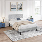 Modern Upholstered Platform Bed Frame With Button Tufted Linen Fabric Headboard - Furniture Home Direct