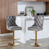 Counter Stools Tufted Velvet Back Swivel Gold Base Gray - Furniture Home Direct