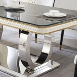 Luxury Modern Dining Table With Faux Marble Top And Dual Circle Base - Black - Furniture Home Direct