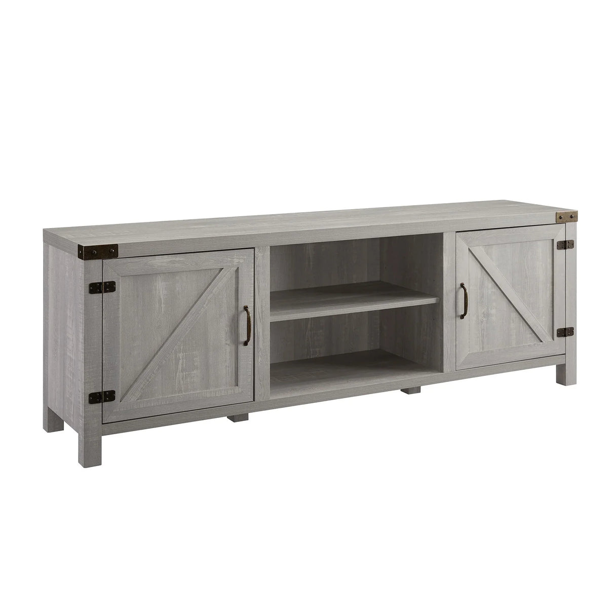 Rustic Farmhouse Double Barn Door 70" TV Stand For 80" TVs With Center Shelves - Furniture Home Direct
