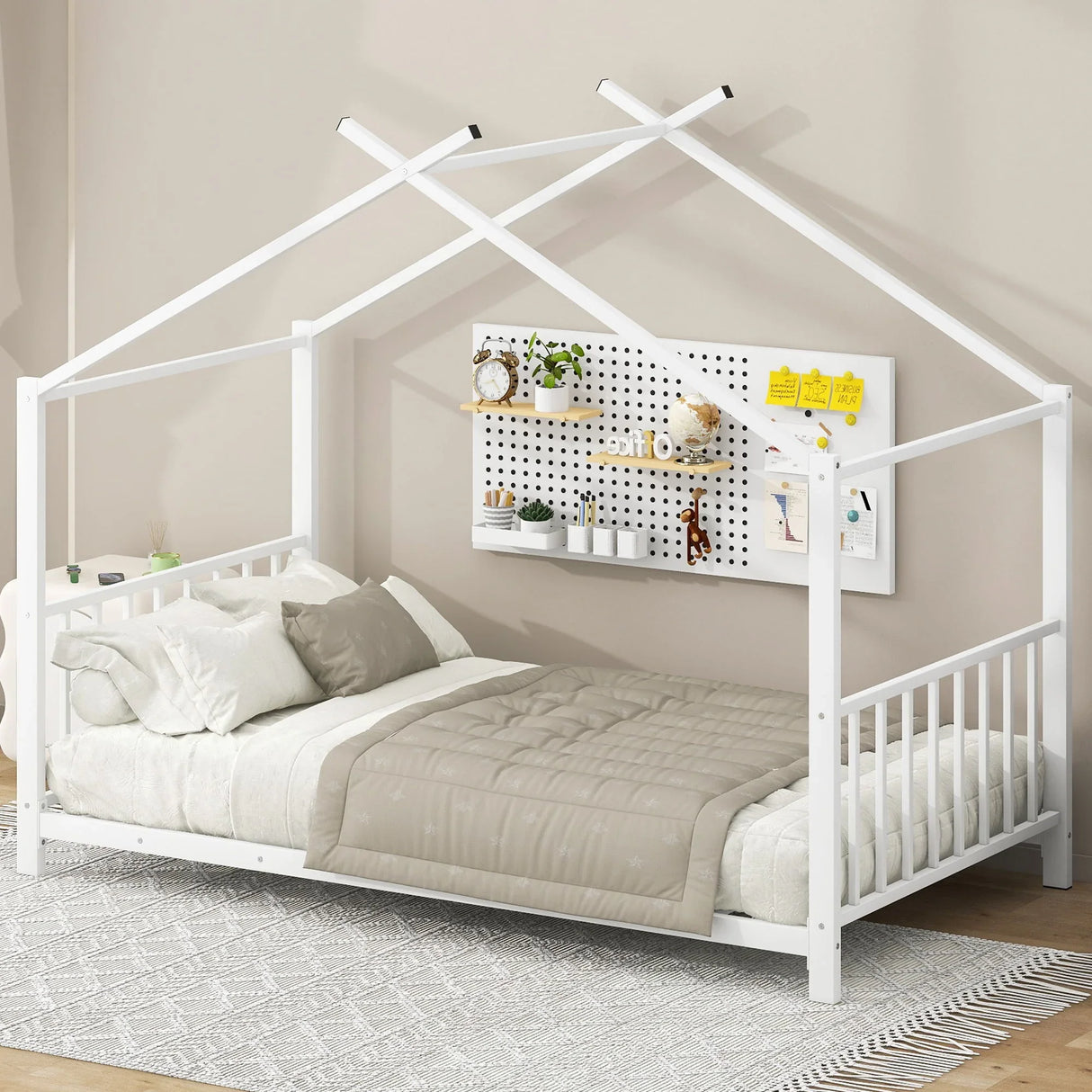 Twin Size Metal House Platform Bed - White - Furniture Home Direct