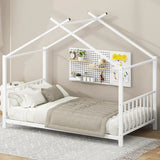 Twin Size Metal House Platform Bed - White - Furniture Home Direct