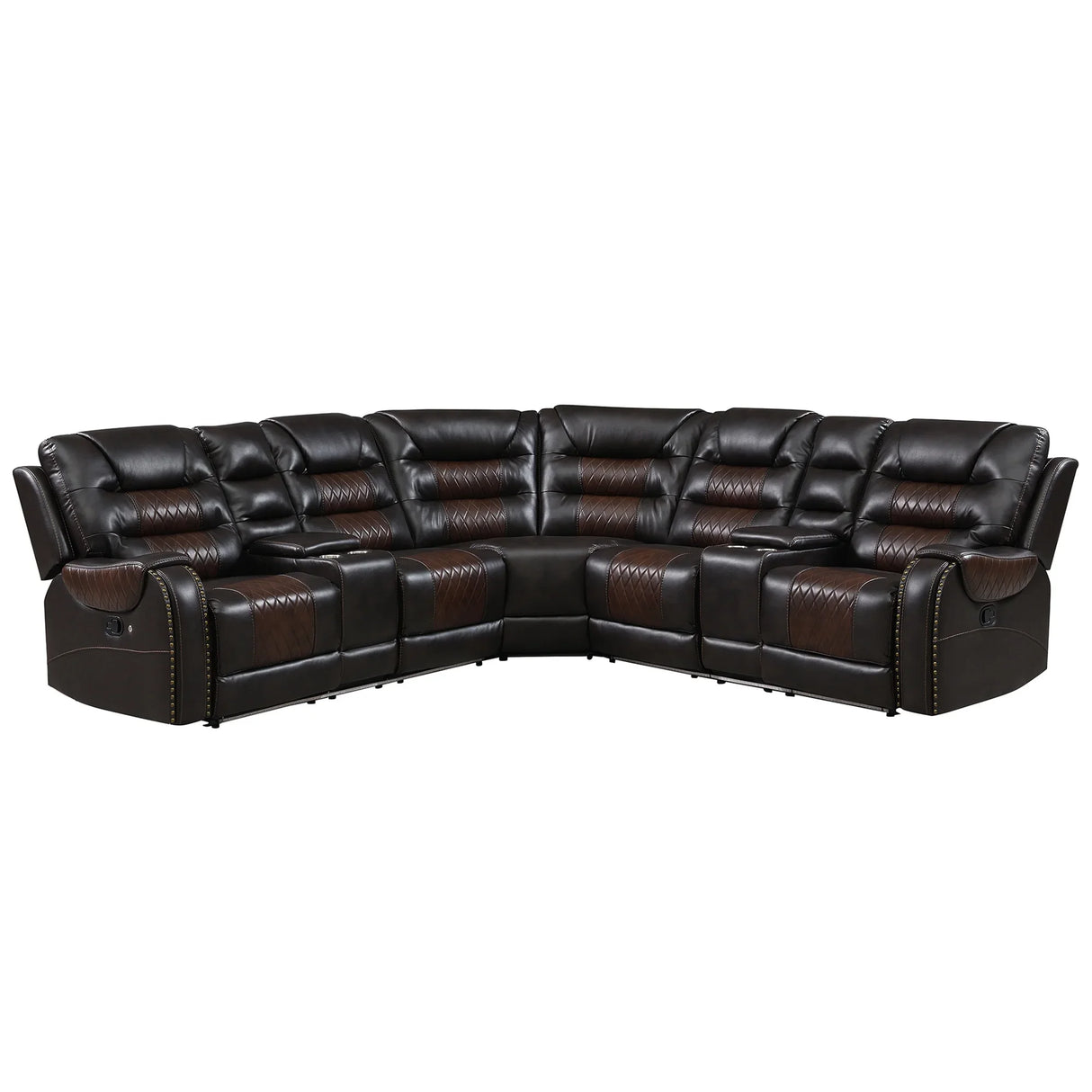 Sectional Sofa with Manual Recline LED Lights Black Brown - Furniture Home Direct