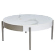 Modern Round Coffee Table With Storage Drawers Handcrafted Ceramic Inlay Tabletop 2 Tone Wood Legs Scandinavian Living Room Center Table - White / Gray - Furniture Home Direct
