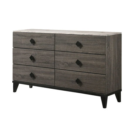 Avantika - Faux Marble Top Rustic Dresser - Gray / Marble / Oak - Furniture Home Direct