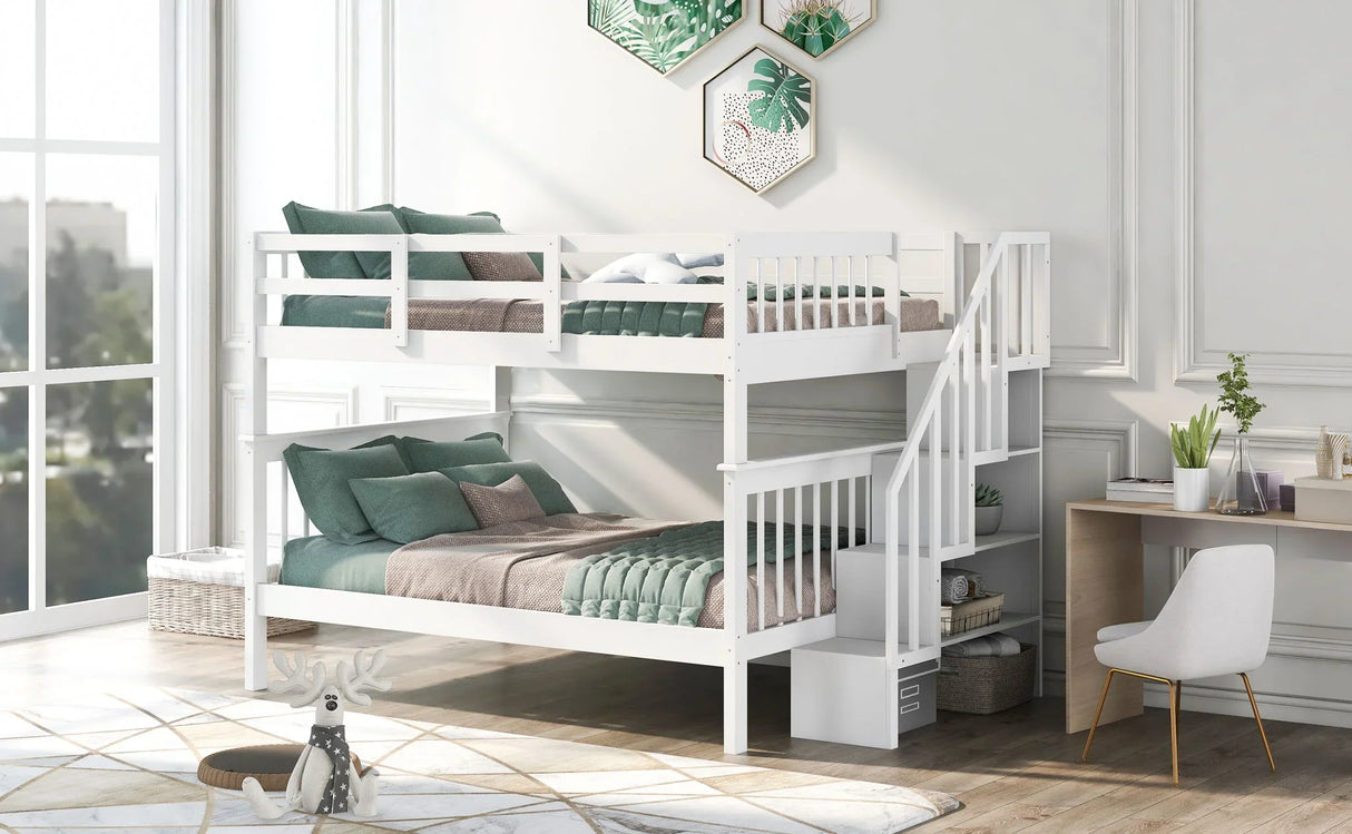Stairway Bunk Bed With Storage And Guard Rail For Bedroom - Furniture Home Direct
