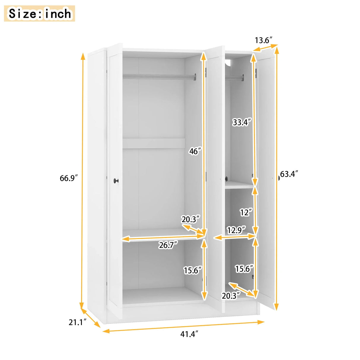 3 Door Shutter Wardrobe With Shelves - Furniture Home Direct