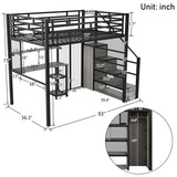 Metal Loft Bed With Wardrobe, Desk, Storage Shelves - Furniture Home Direct