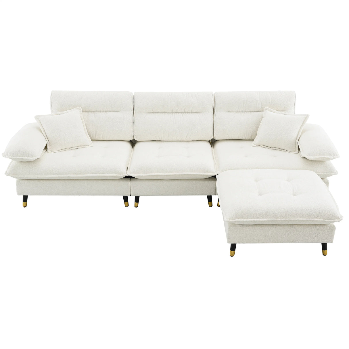 L Shaped Sofa Cloud Chenille Fabric Removable Ottoman White - Furniture Home Direct
