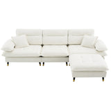 L Shaped Sofa Cloud Chenille Fabric Removable Ottoman White - Furniture Home Direct