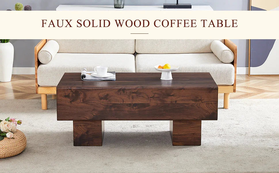 Coffee Table Solid Wood Long Rectangular Dark Walnut - Furniture Home Direct