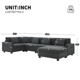 U Shaped Sectional Sofa 6 Seat Couch Set With Oversized Ottoman, Hidden Armrest Storage And Cup Holders USB Charging Ports Wide Seat Sofa - Furniture Home Direct