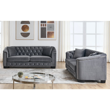 Living Room Set with 2 Sofas - Velvet Grey - Furniture Home Direct