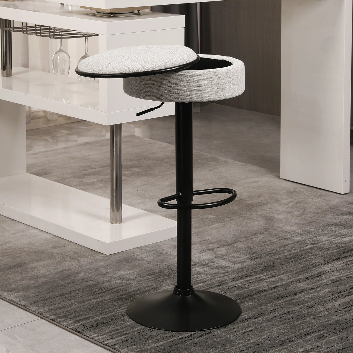 Counter Stool Round Linen Upholstered Seat Off White - Furniture Home Direct