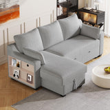 Pull Out Sleeper Sofa L-Shaped Couch Convertible Sofa Bed With Storage Chaise, Storage Racks And USB Ports - Furniture Home Direct