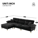 L Shaped Convertible Sectional Sofa 4 Seat Tufted Couch Set With Two Tone Adjust Legs Cloud Movable Ottoman - Furniture Home Direct