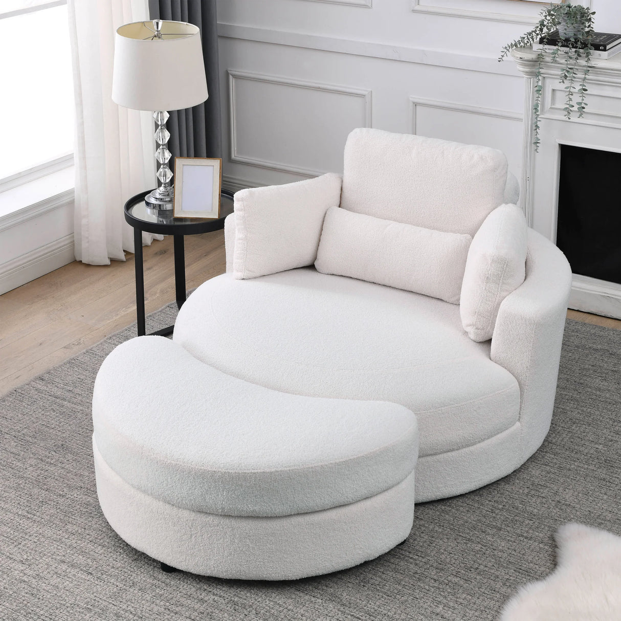 Linen Barrel Swivel Chair With Storage Ottoman - Furniture Home Direct