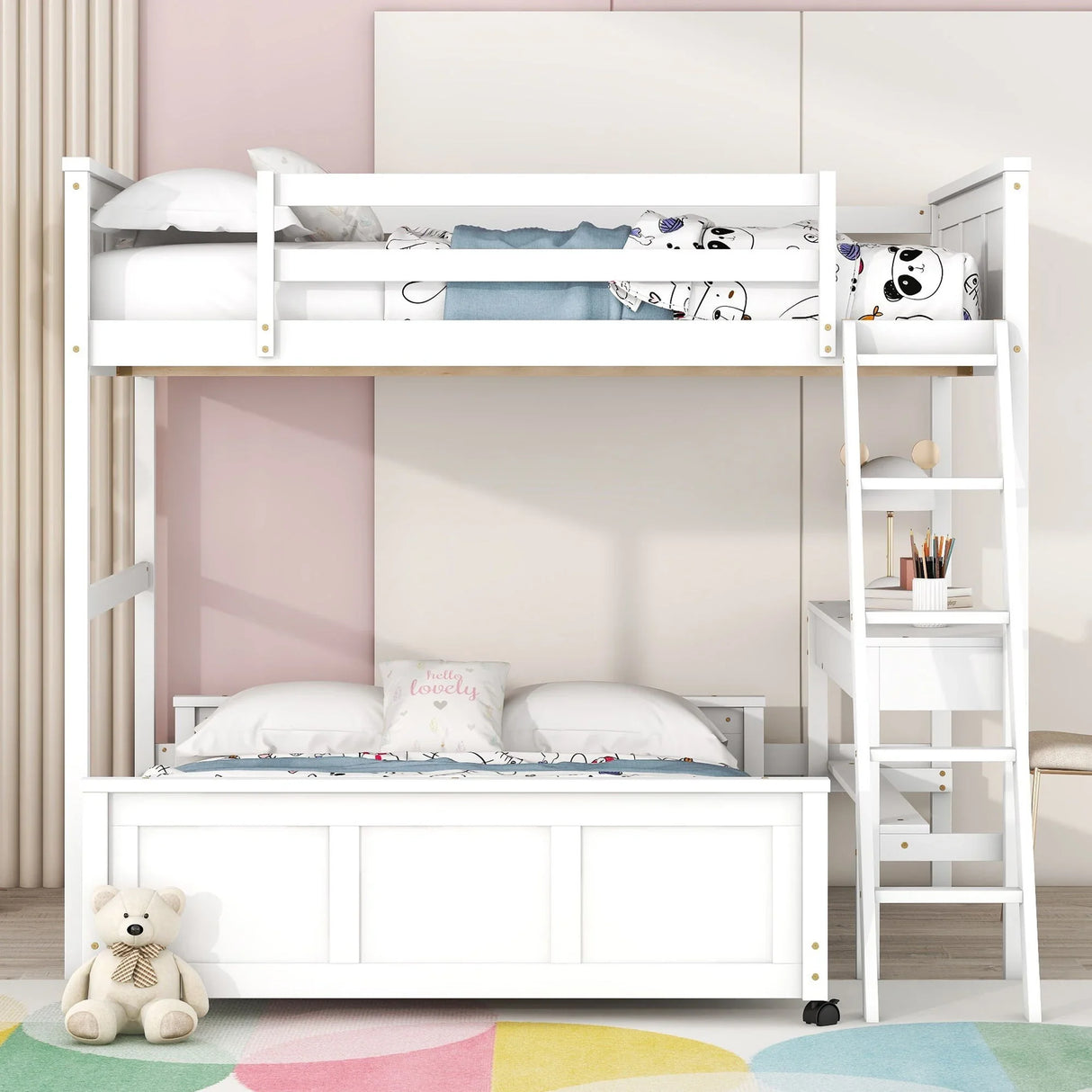 Full Over Full Bunk Bed With Desk - Furniture Home Direct