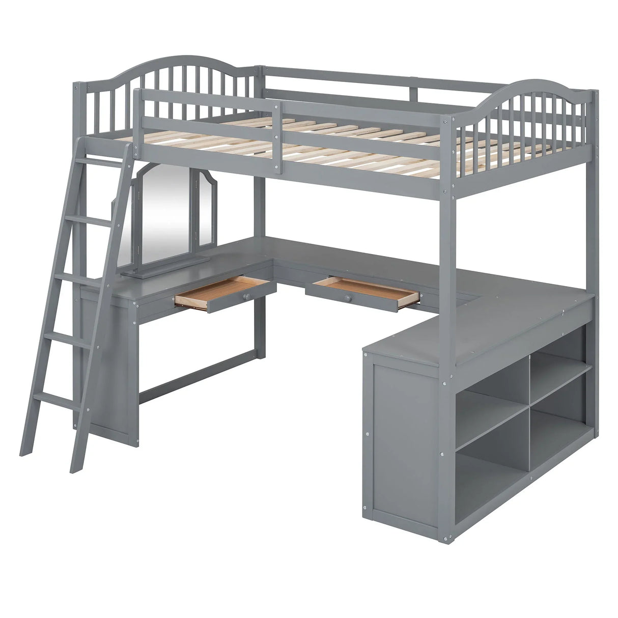 Loft Bed With Drawers, Cabinet, Shelves With Desk - Furniture Home Direct